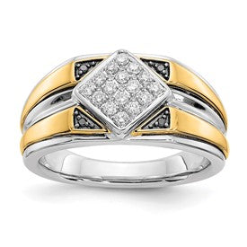 14k Two-tone Black and White Diamond Mens Ring