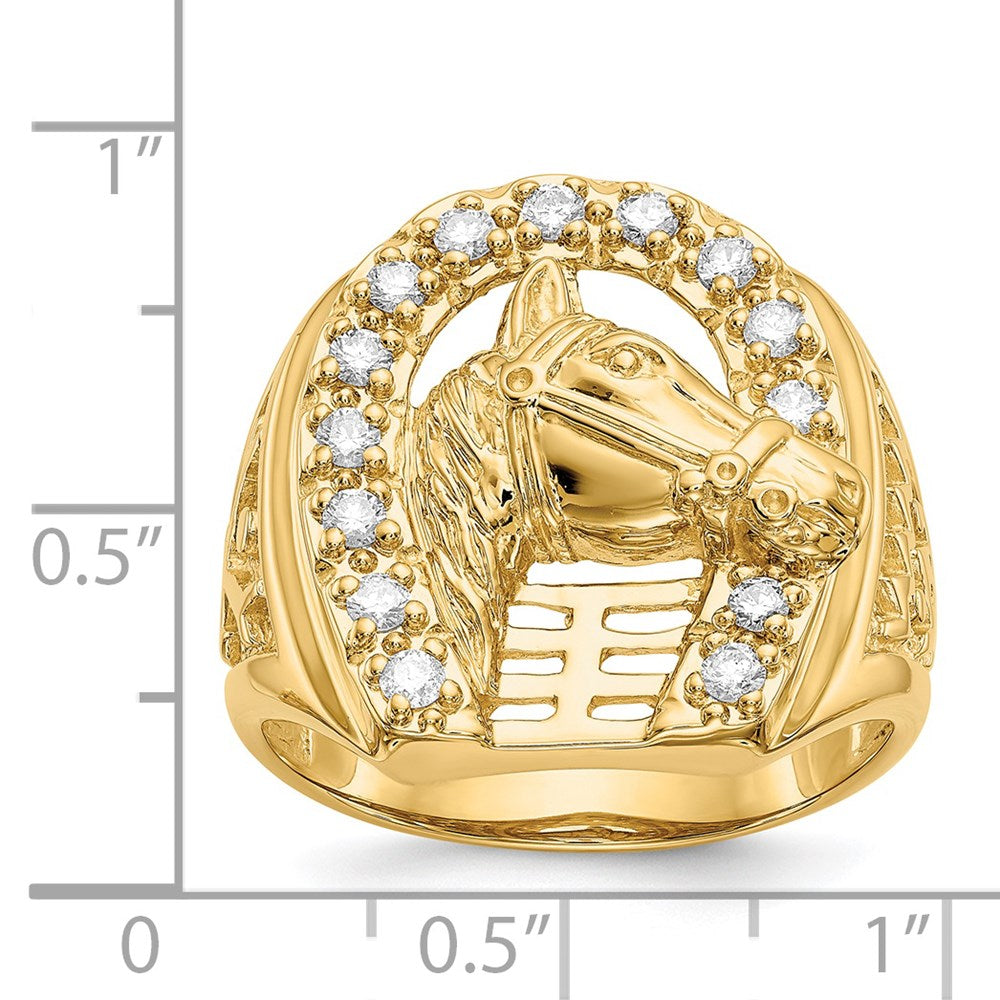 14k Mens Diamond Horseshoe with Horse in Center Ring - View 5