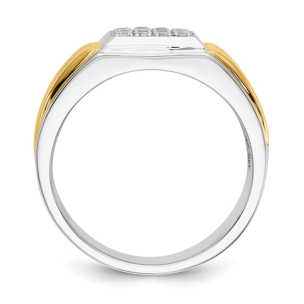 14k Two-tone Diamond Square Mens Ring - View 2