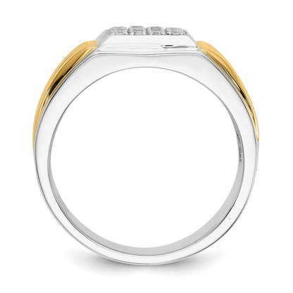 14k Two-tone Diamond Square Mens Ring - View 2