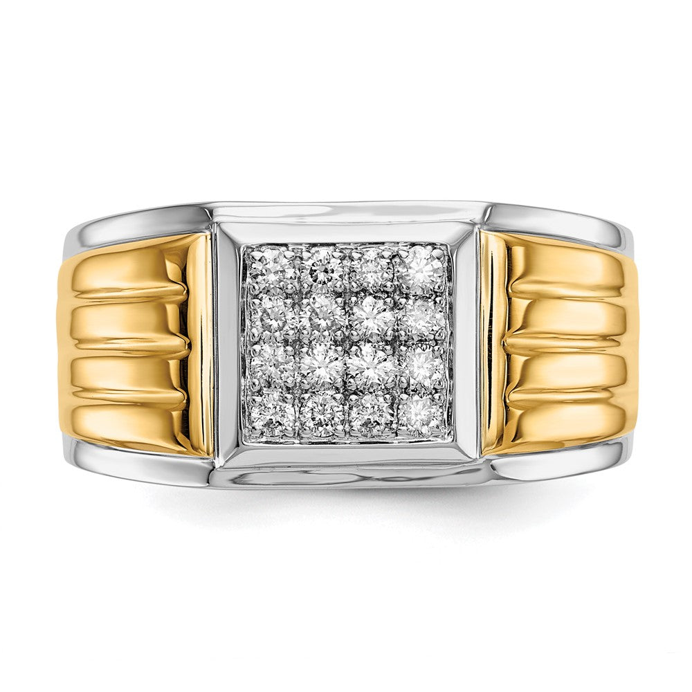 14k Two-tone Diamond Square Mens Ring - View 4