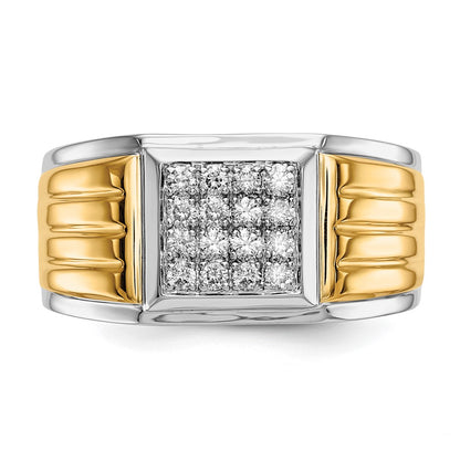 14k Two-tone Diamond Square Mens Ring - View 4