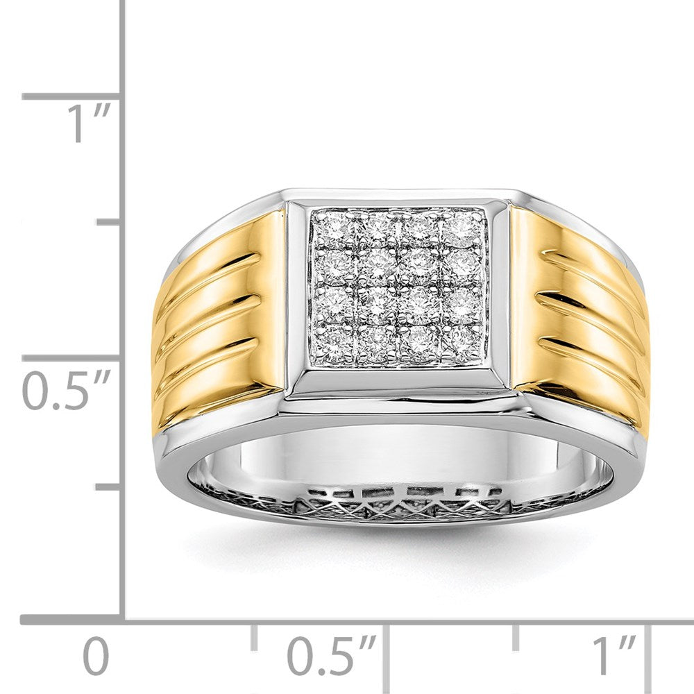 14k Two-tone Diamond Square Mens Ring - View 5