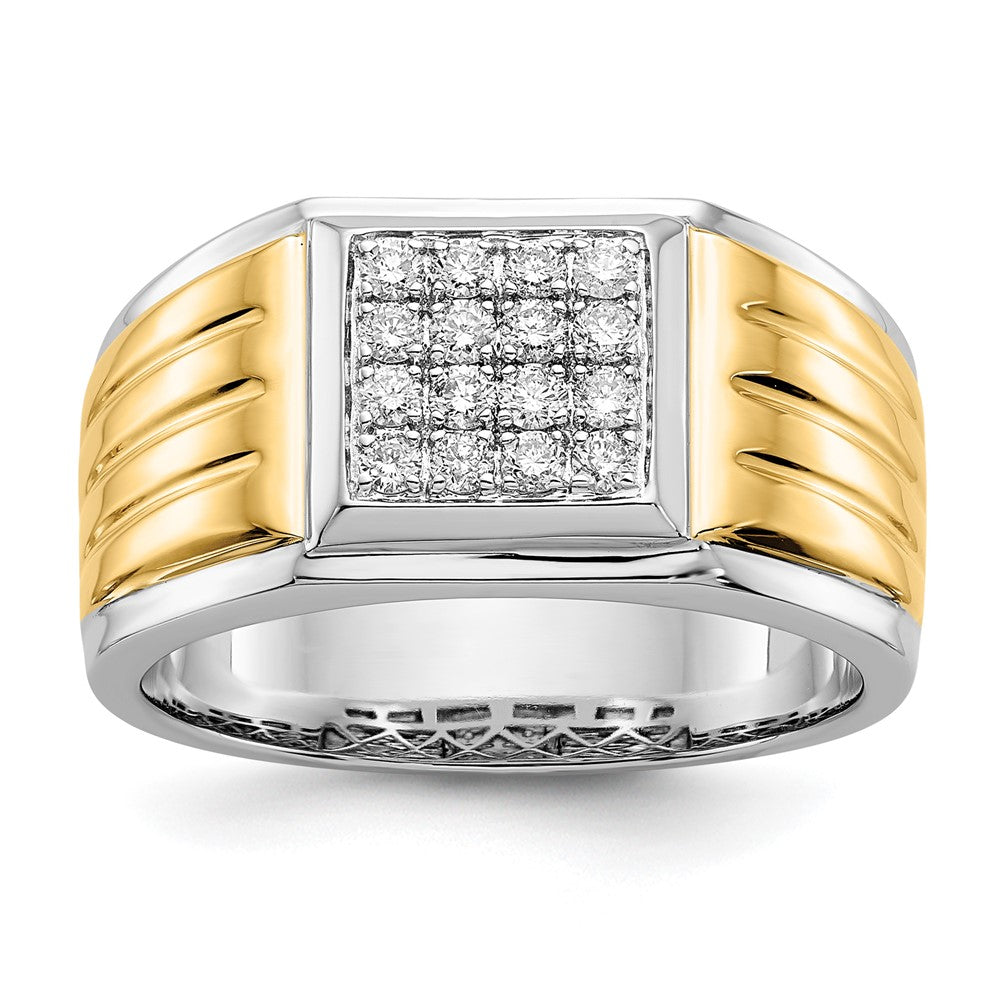 14k Two-tone Diamond Square Mens Ring - View 1