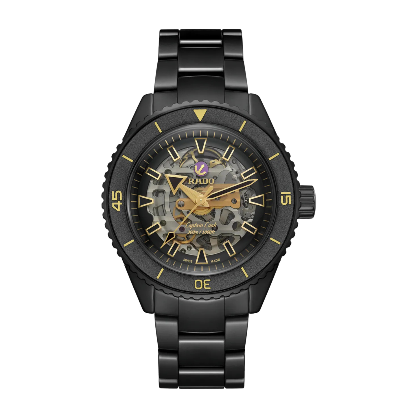 Rado Captain Cook Black Skeleton Ceramic Automatic Watch 43 mm