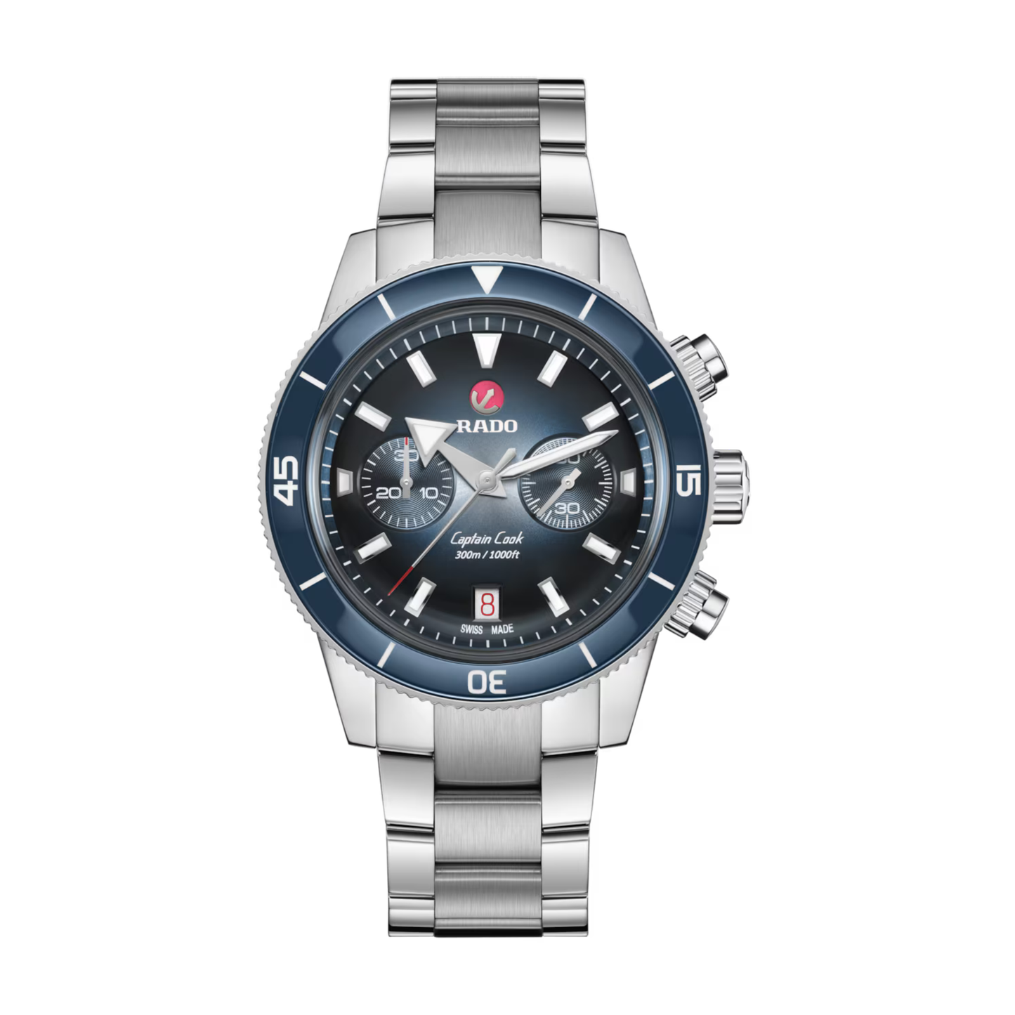 Rado Captain Cook Blue Chronograph Ceramic Stainless Steel Automatic Watch 43 mm