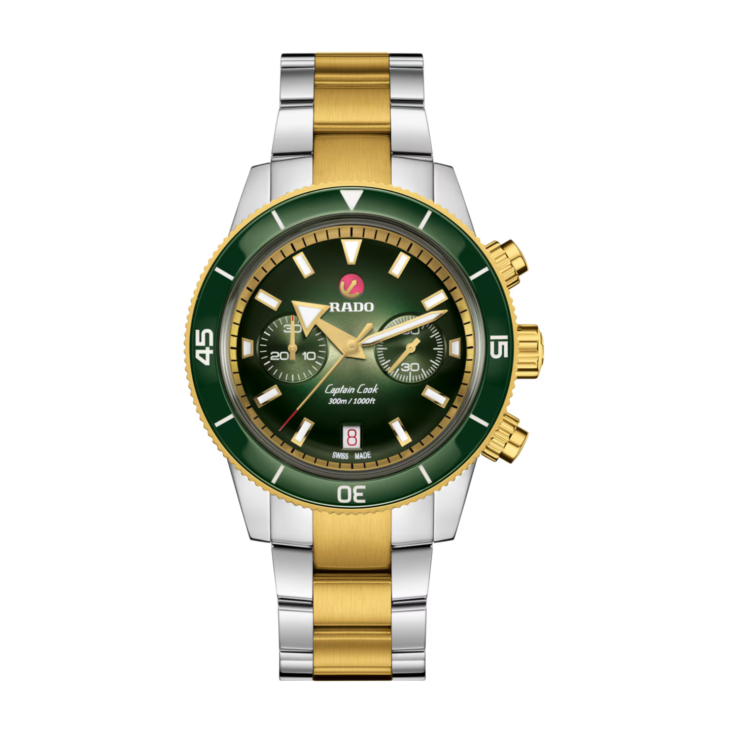Rado Captain Cook Green Chronograph Ceramic Stainless Steel Automatic Watch 43 mm