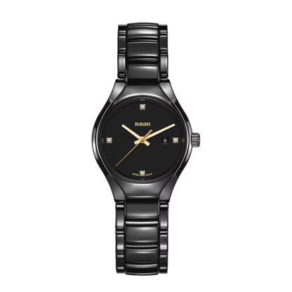 Rado True Round Diamond Black Ceramic Watch 30 mm