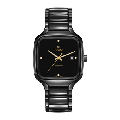 Rado True Square Black Diamond Ceramic Automatic Watch 29.2 mm