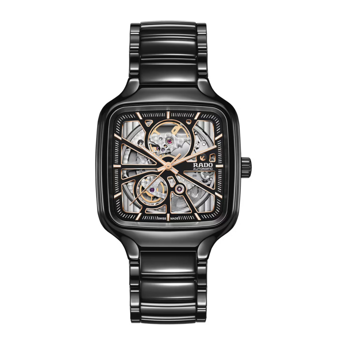 Rado True Square Open Heart Black Ceramic Automatic Watch 38 mm