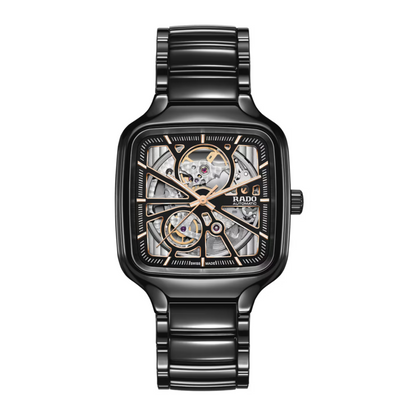 Rado True Square Open Heart Black Ceramic Automatic Watch 38 mm
