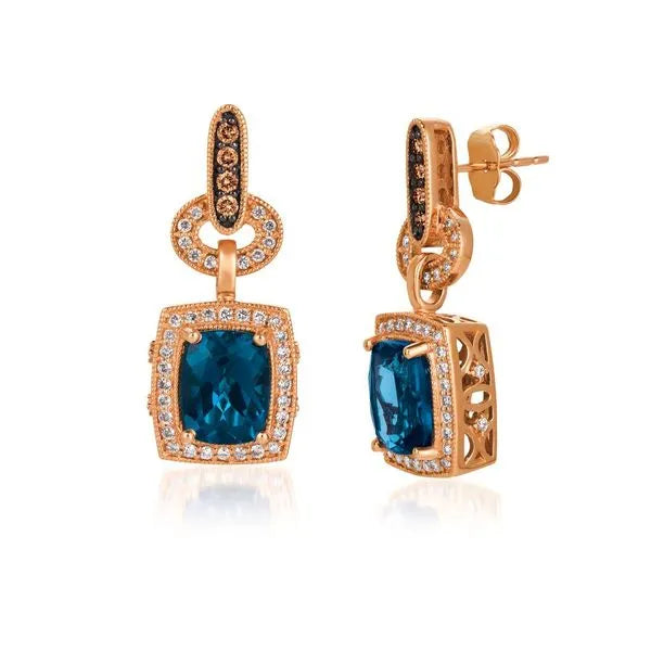 Le Vian Earrings featuring Blue Topaz, Chocolate Diamonds. These earrings offer total weight 4.38 ctw.
