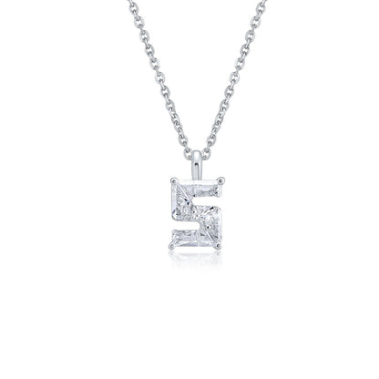 White gold necklace with an "S" shaped single diamond pendant on a white background