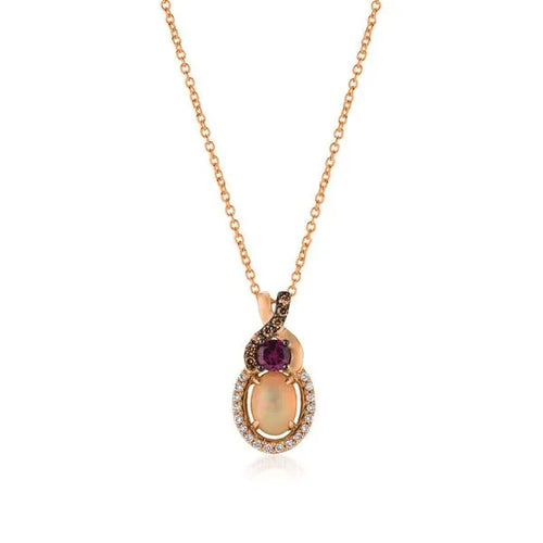 Le Vian Strawberry Gold Neopolitan Opal & Raspberry Rhodolite, Chocolate & Vanilla Diamond Pendant 0.72 ct 18 Inches