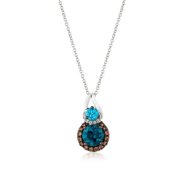 Le Vian Necklace (18 inches, adjustable) in White Gold featuring Blue Topaz, Chocolate Diamonds.