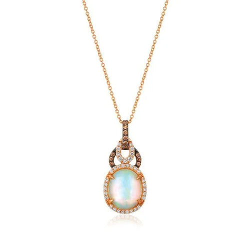 Le Vian Strawberry Gold Neopolitan Opal, Vanilla & Chocolate Diamond Pendant 2.62 ct 18 Inches