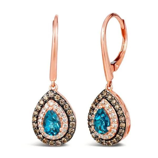 Le Vian Earrings featuring Blue Topaz, Chocolate Diamonds. These earrings offer total weight 0.62 ctw.