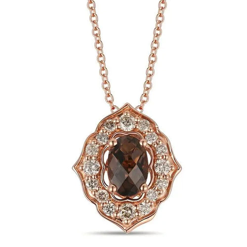 Le Vian Strawberry Gold Chocolate Quartz & Nude Diamond Pendant 0.57 ct 18 Inches
