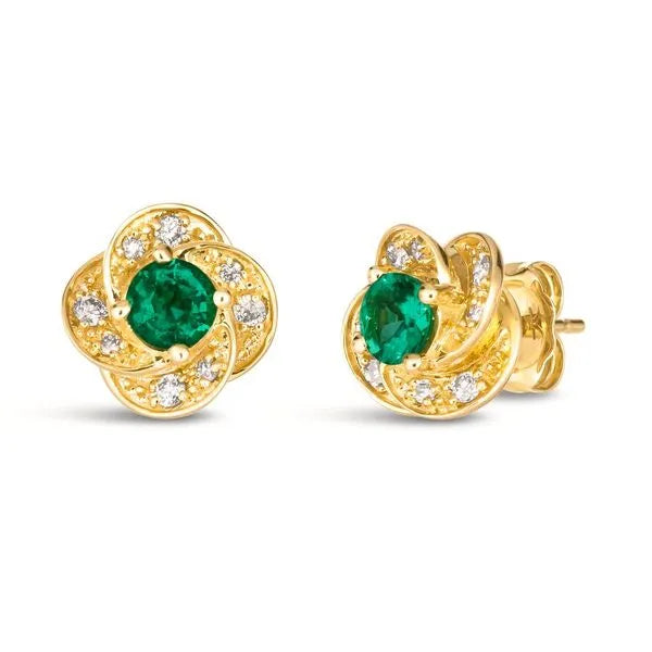 Le Vian Earrings in 14K Honey Gold with Emerald Emerald, Nude Diamonds. These earrings offer total weight 0.62 ctw.