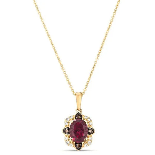 Le Vian Honey Gold Raspberry Rhodolite, Nude & Chocolate Diamond Pendant 1.48 ct 18 Inches
