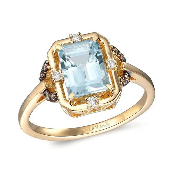 Le Vian Necklace in Yellow Gold featuring Aquamarine, Chocolate Diamonds.