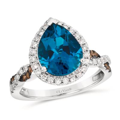 Le Vian 14K Vanilla Gold Deep Sea Blue Topaz, Nude Diamond & Chocolate Diamond Ring 3 ct