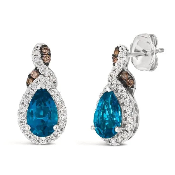 Le Vian Earrings featuring Blue Topaz, Chocolate Diamonds, Nude Diamonds. These earrings offer total weight 1.75 ctw.