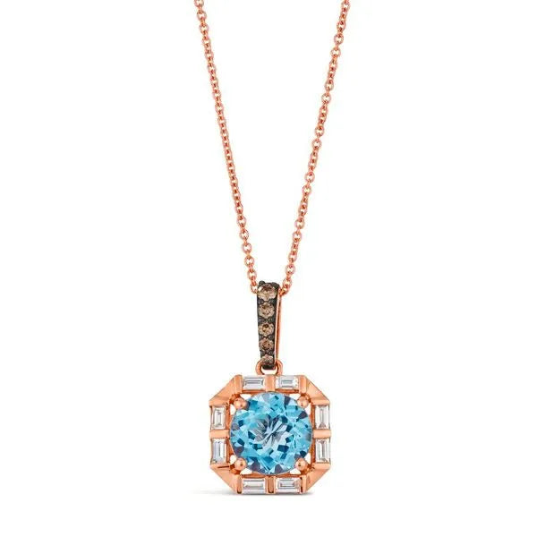 Le Vian Necklace (18 inches, adjustable) in Rose Gold featuring Blue Topaz, Chocolate Diamonds.