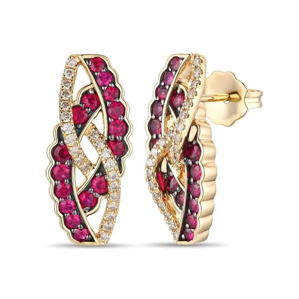 Le Vian Earrings in 14K Honey Gold featuring Nude Diamonds, Ruby. These earrings offer total weight 0.75 ctw.