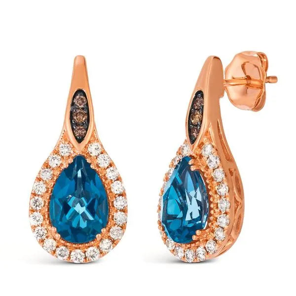 Le Vian Earrings featuring Blue Topaz, Chocolate Diamonds, Nude Diamonds. These earrings offer total weight 2.62 ctw.