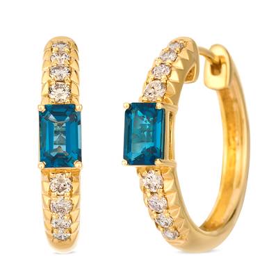 Le Vian 14K Honey Gold Deep Sea Blue Topaz & Nude Diamond Earrings 1 ct