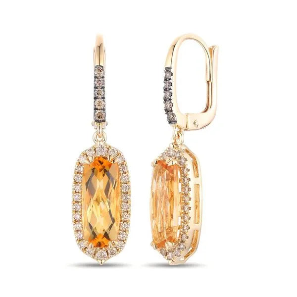 Le Vian Earrings in 14K Honey Gold featuring Chocolate Diamonds, Citrine, Nude Diamonds. These earrings offer total weight 3.00 ctw.