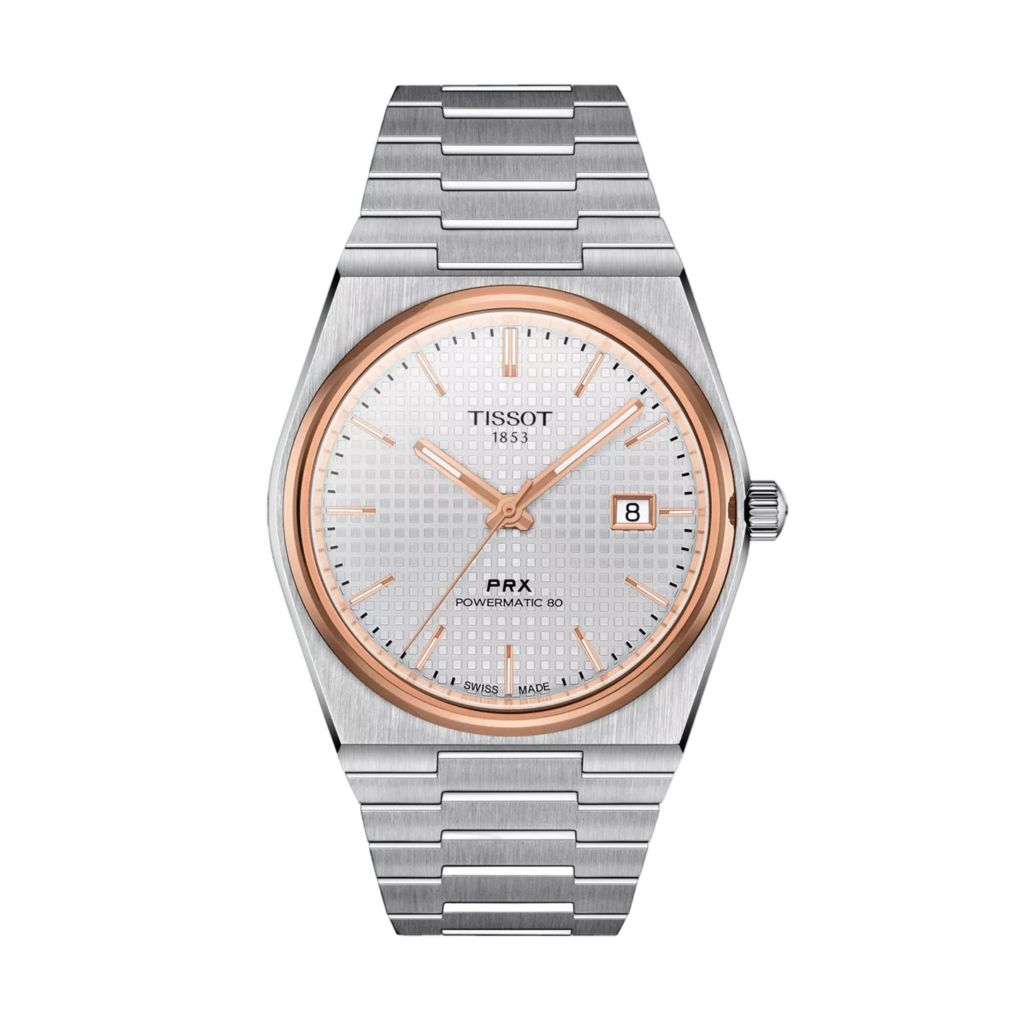 Tissot 80 PRX Rose Gold PVD Frame Sapphire Crystal Silver Dial Automatic Watch 40mm