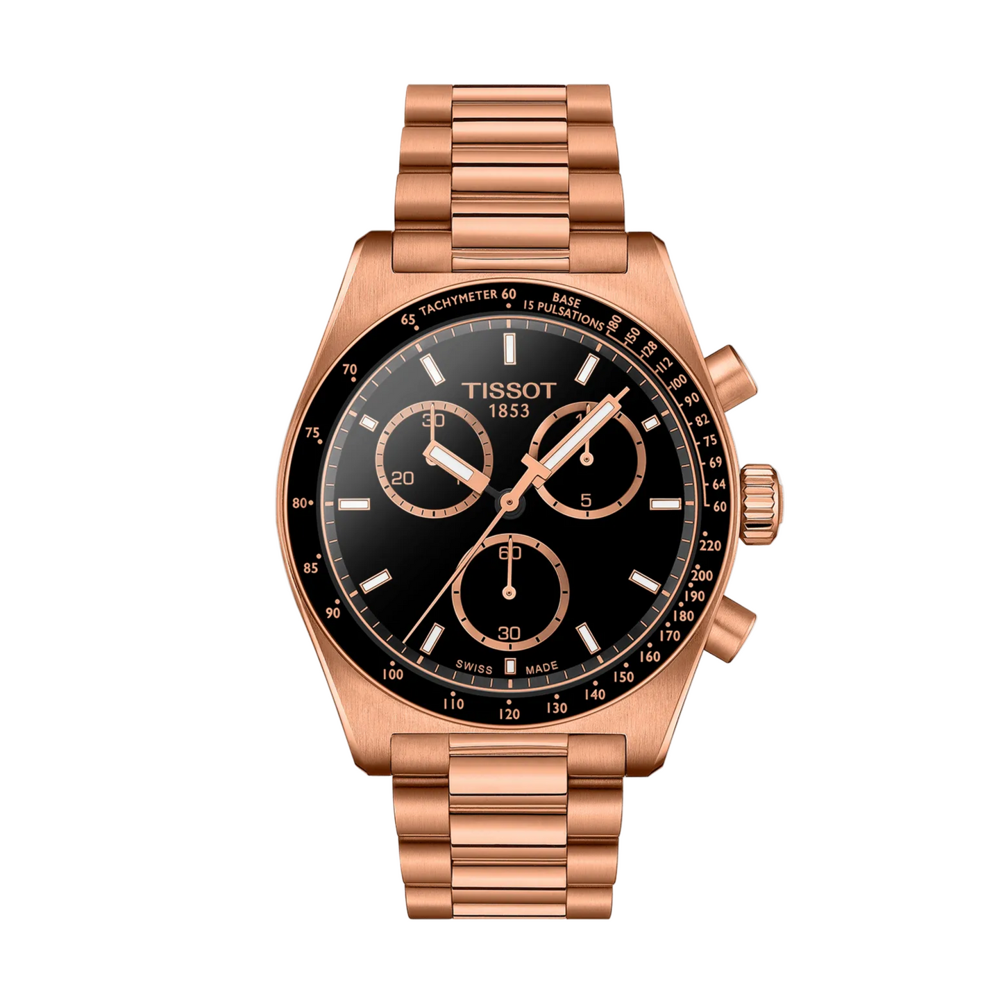 Tissot PR516 Chronograph Rose Gold PVD Black Dial Watch 40mm