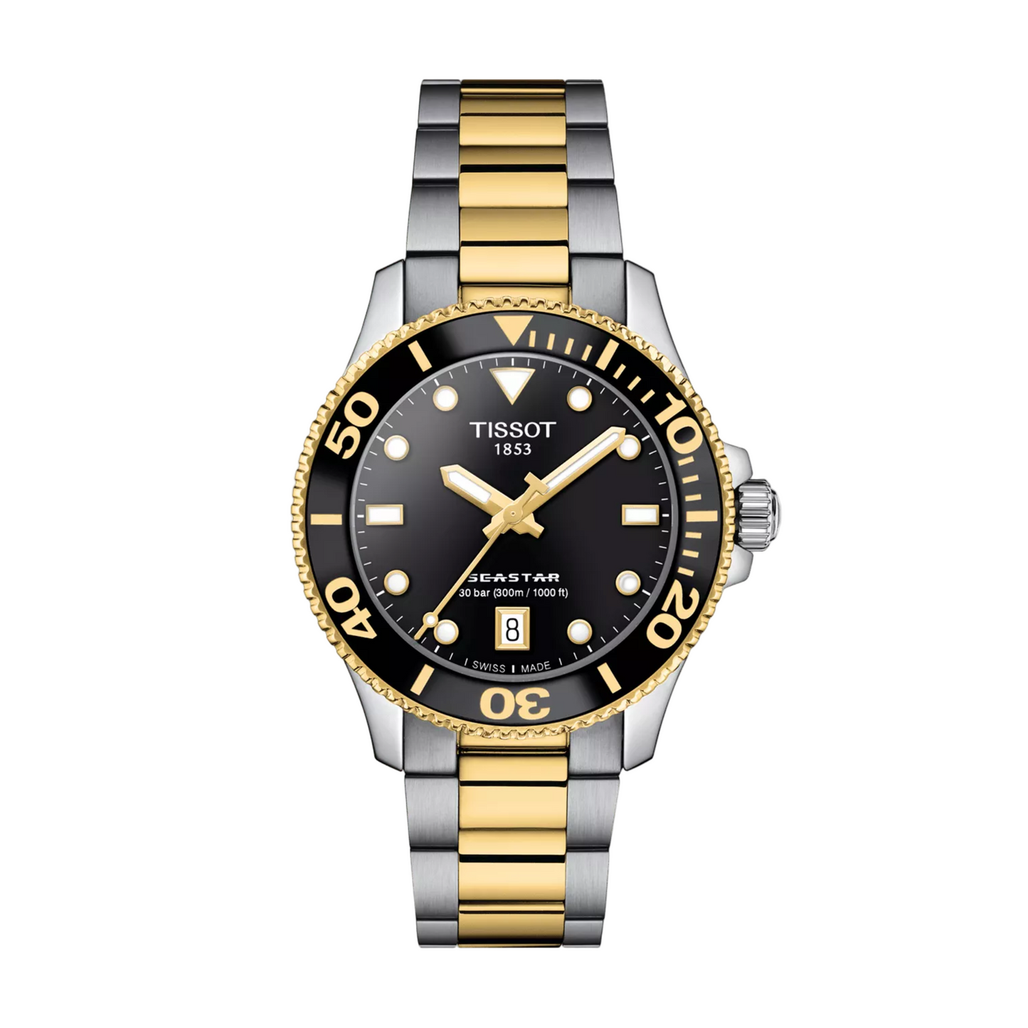 Tissot Seastar 1000 Gold PVD Two-Tone Bracelet Sapphire Crystal Black Dial 40mm