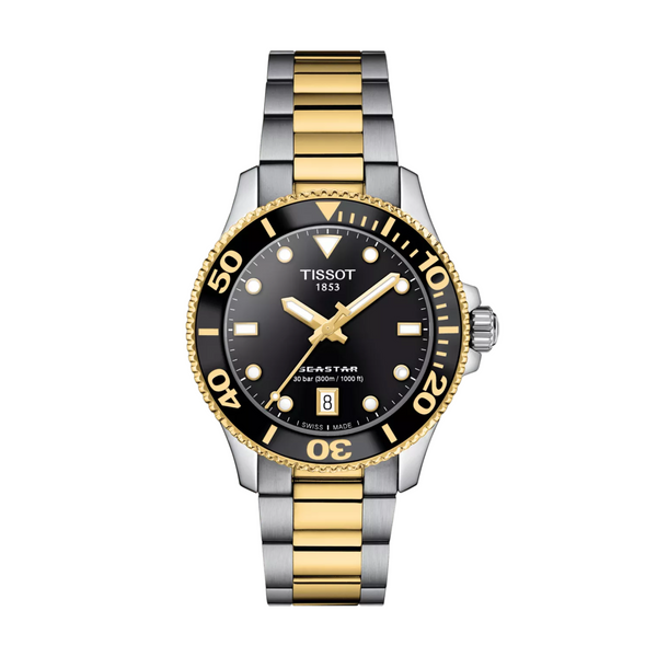 Tissot Quartz Seastar Gold PVD Yellow Two-Tone Bracelet Sapphire