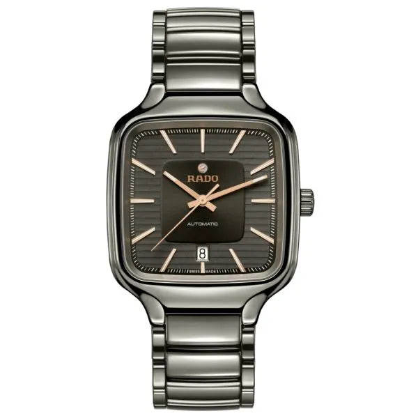 Rado True Square Automatic 38 mm Grey Stamped Dial Plasma High-Tech Ceramic & Titanium Automatic Watch – Classic Date-Display Style