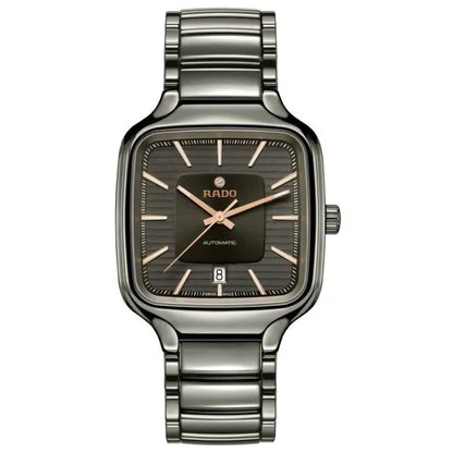Rado True Square Automatic 38 mm Grey Stamped Dial Plasma High-Tech Ceramic & Titanium Automatic Watch – Classic Date-Display Style