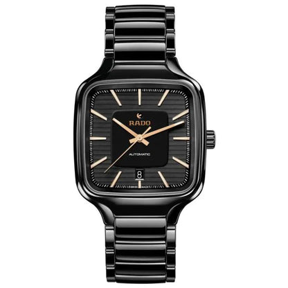 Rado True Square Automatic 38 mm Black Dial Black High-Tech Ceramic & Titanium Automatic Watch – Sleek Date-Display Style