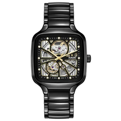 Rado True Square Automatic Open Heart 38 mm Black (Skeleton) High-Tech Ceramic Titanium Automatic Watch – Open-Heart Diamond Accented Style