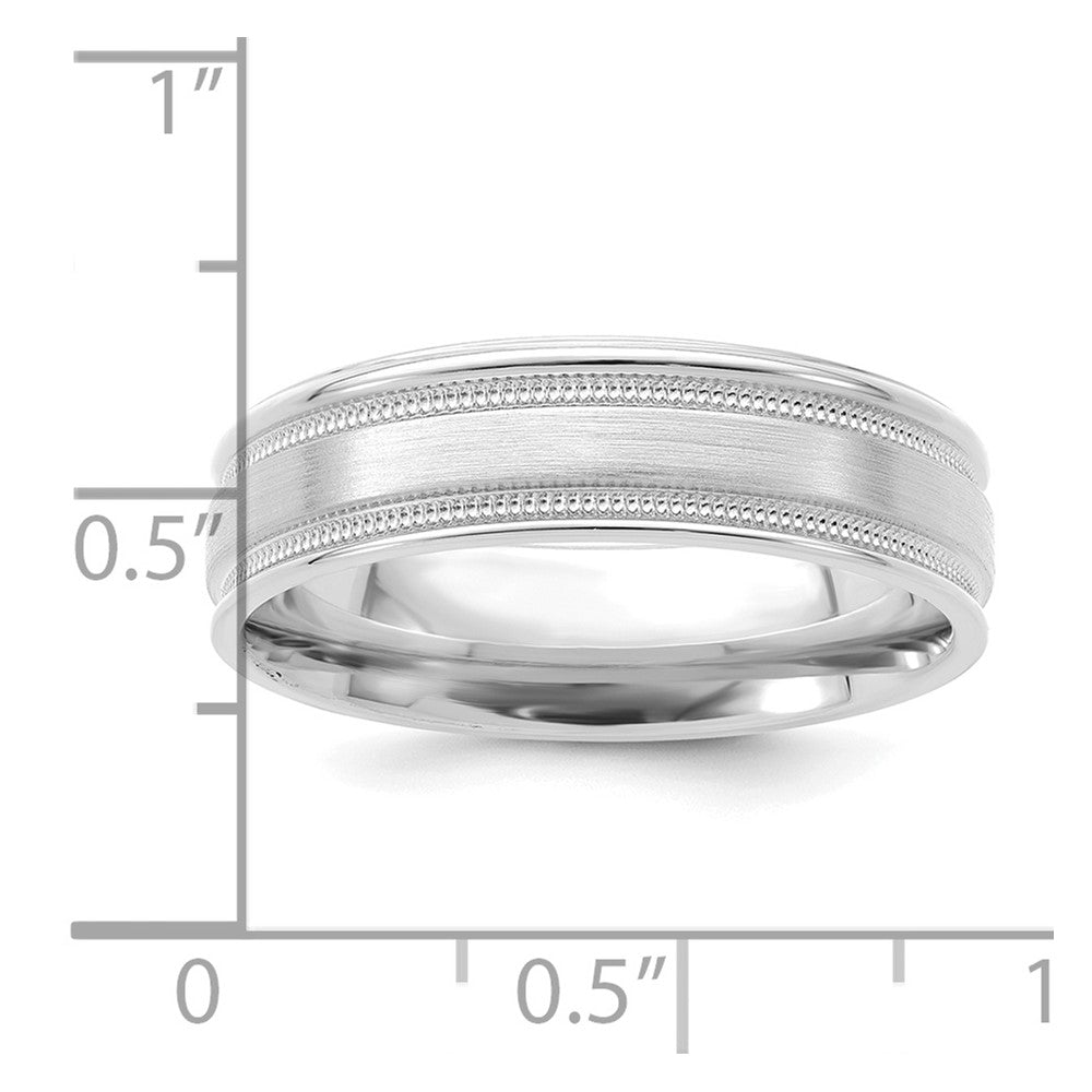 14k White Gold 6mm Comfort Fit Brushed Satin Milgrain Wedding Band Size 12 - Image 3
