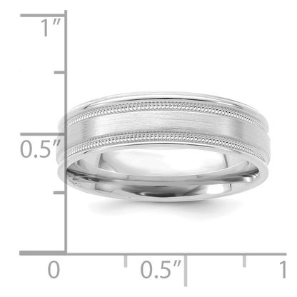14k White Gold 6mm Comfort Fit Brushed Satin Milgrain Wedding Band Size 12 - Image 3