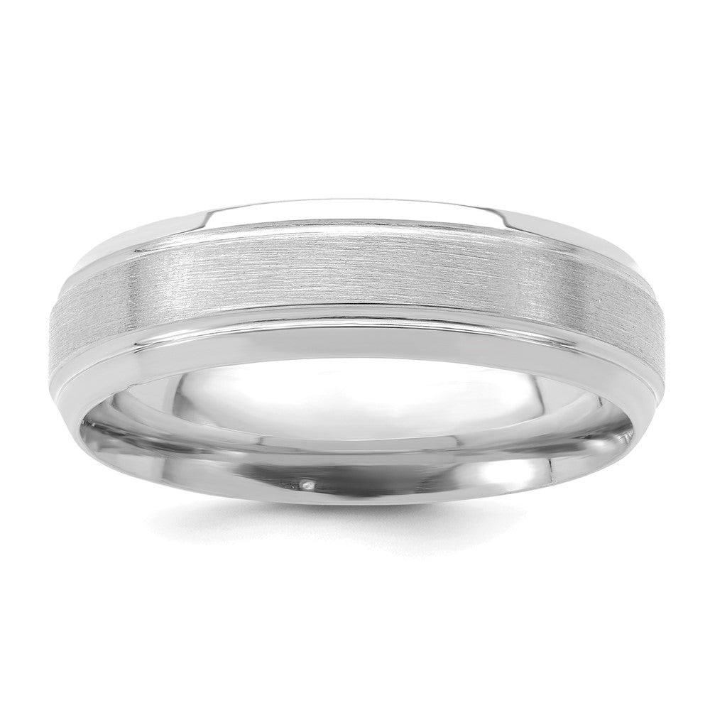 14k White Gold Brushed Satin and Polished Wedding Band, Size 13 - Image 1
