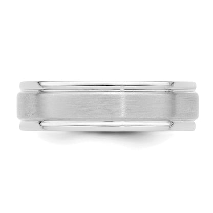 14k White Gold Brushed Satin and Polished Grooved Edge Wedding Band, Size 10 - Image 4