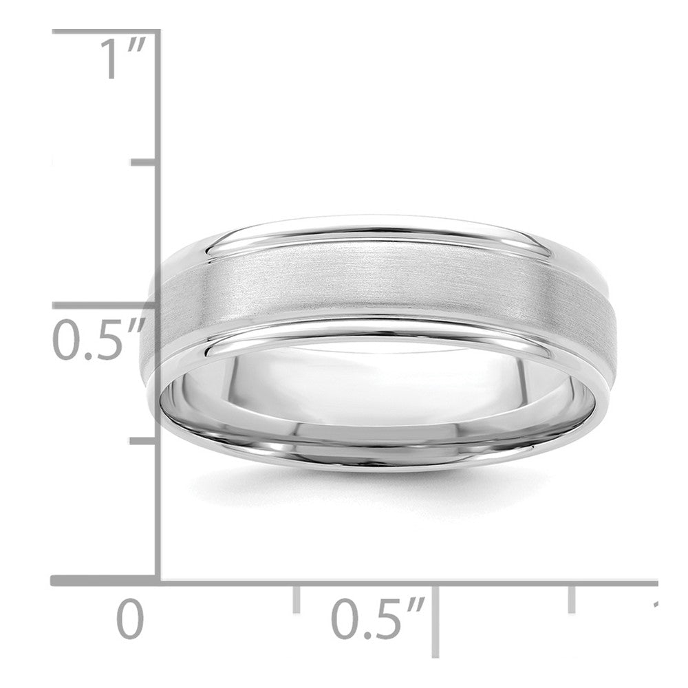 14k White Gold Brushed Satin Wedding Band with Grooved Edge, Size 13 - Image 3