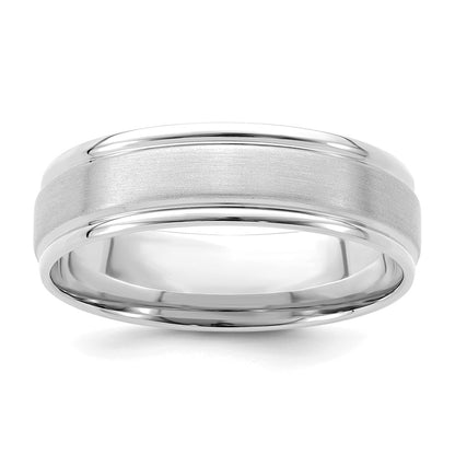 14k White Gold Brushed Satin and Polished Grooved Edge Wedding Band, Size 12.5 - Image 1