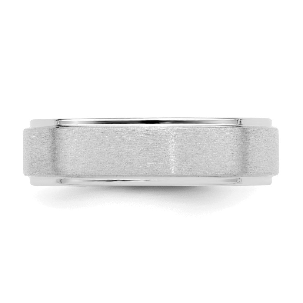 14k White Gold 6mm Comfort Fit Brushed Satin Wedding Band - Image 4