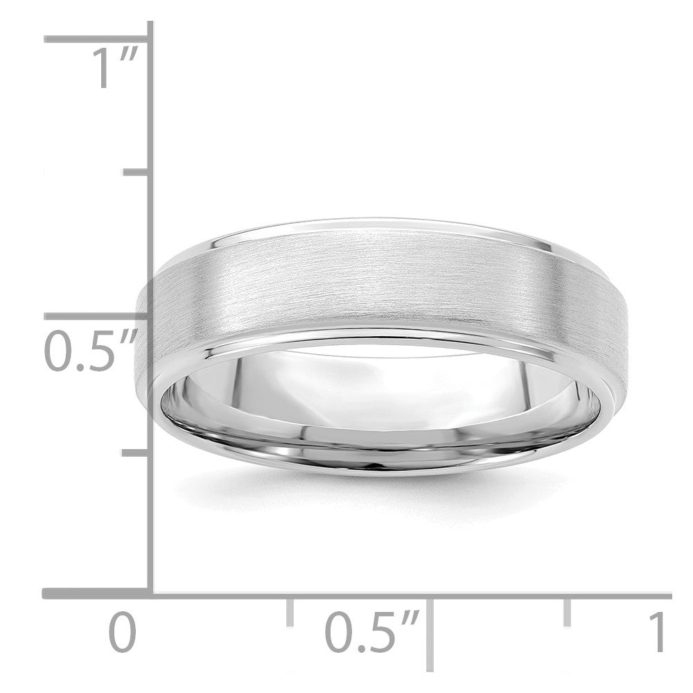 14k White Gold 6mm Heavyweight Comfort Fit Brushed Satin/Polished Stepped Edge Wedding Band Size 9.5