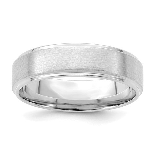 14k White Gold 6mm Heavyweight Comfort Fit Brushed Satin/Polished Stepped Edge Wedding Band Size 9.5