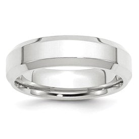 14k White Gold 6mm Beveled Edge Comfort Fit Wedding Band Size 13.5
